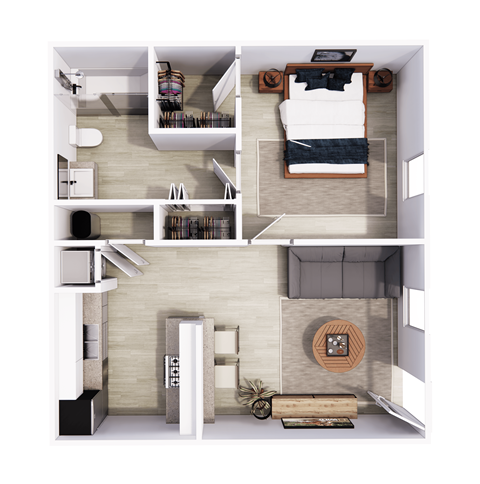 Floor plan for 1 bed, 1 bath, 538 sqft